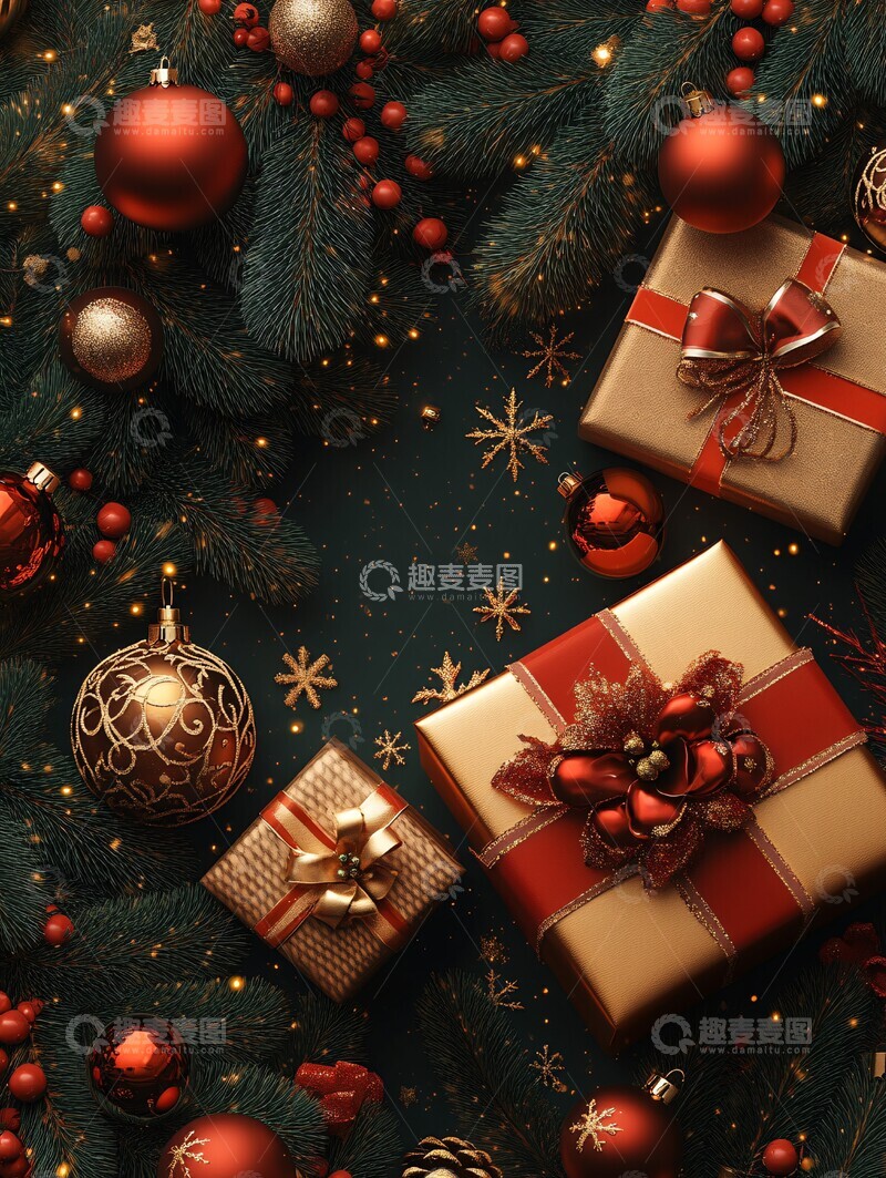 高清大图下载【趣麦麦图】圣诞树礼物盒背景
