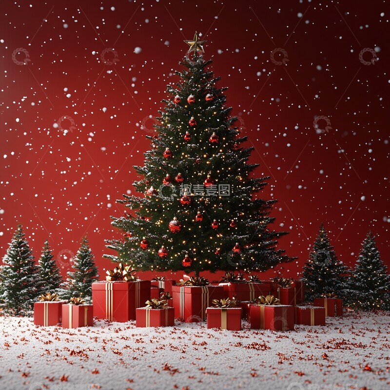 高清大图下载【趣麦麦图】圣诞树礼盒雪地