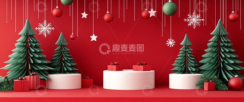 高清大图下载【趣麦麦图】圣诞树与悬挂装饰3