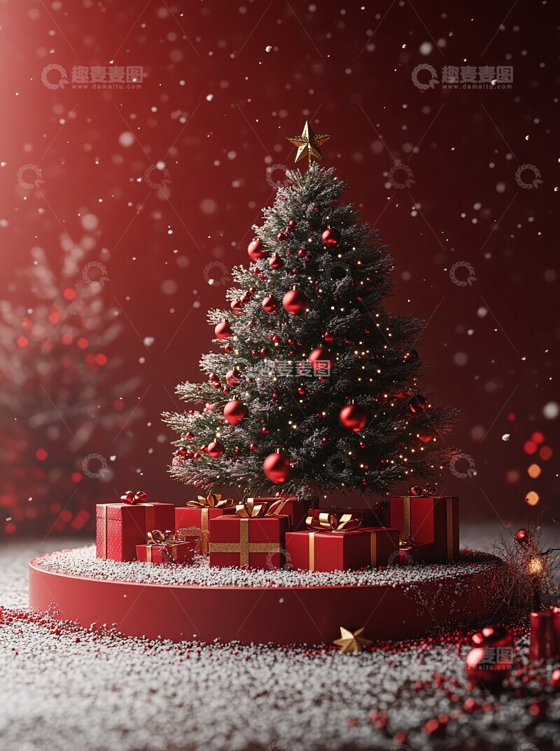 高清大图下载【趣麦麦图】红色红台雪景圣诞树2