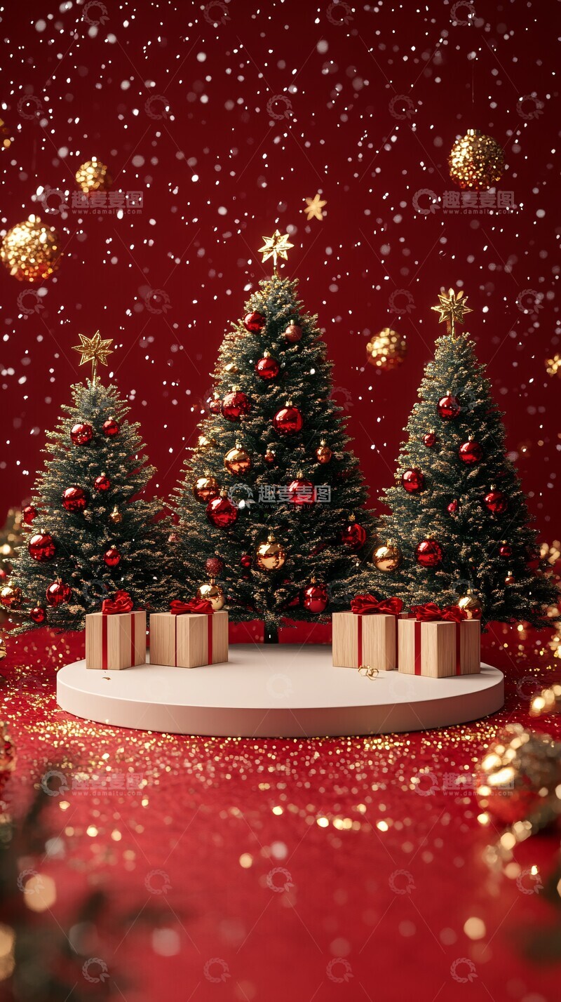 高清大图下载【趣麦麦图】圣诞树与舞台1
