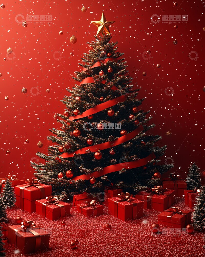 高清大图下载【趣麦麦图】圣诞树礼物背景