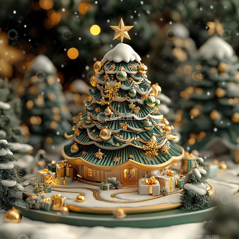 高清大图下载【趣麦麦图】圣诞树礼物场景1