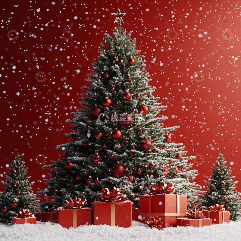 高清大图下载【趣麦麦图】圣诞树礼盒雪地3