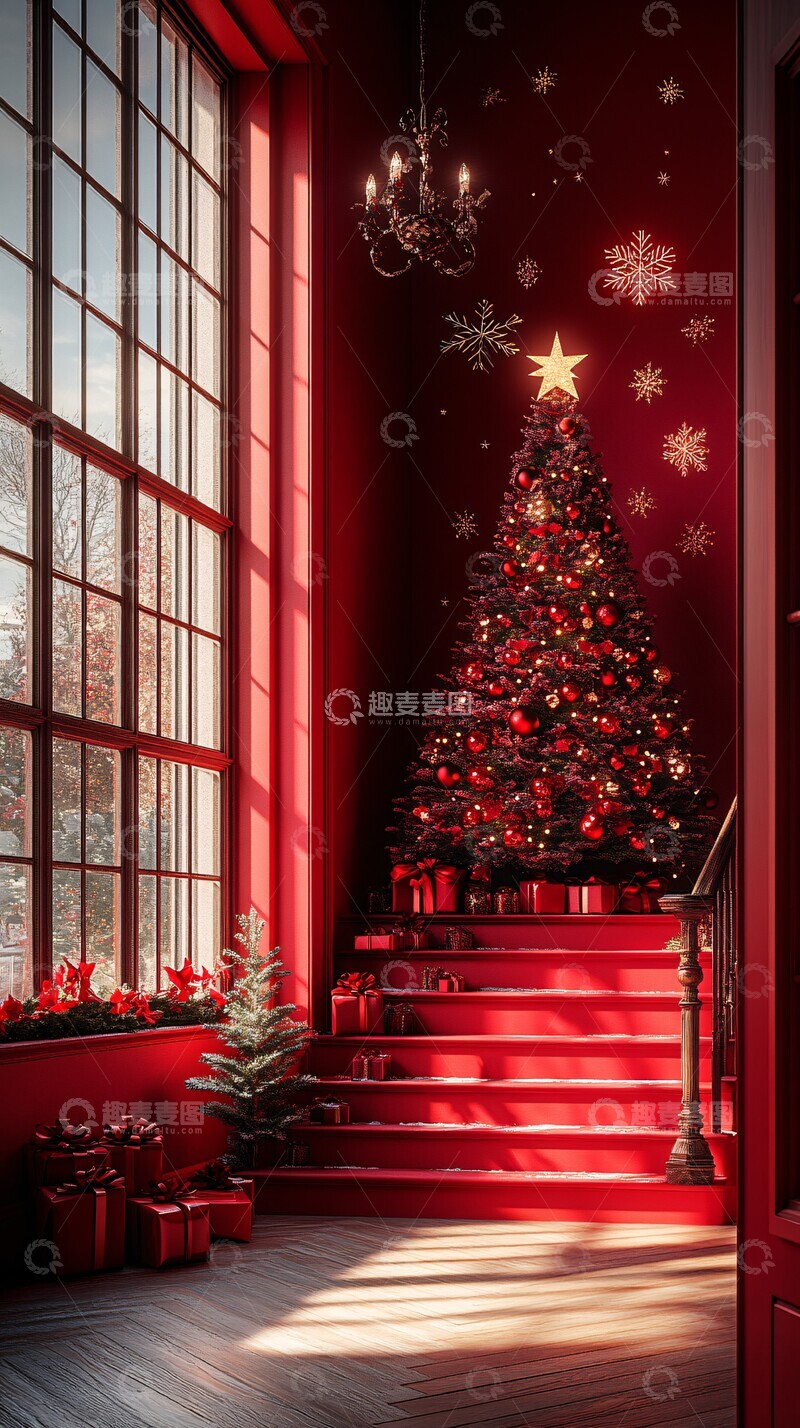 高清大图下载【趣麦麦图】红色圣诞树之夜1