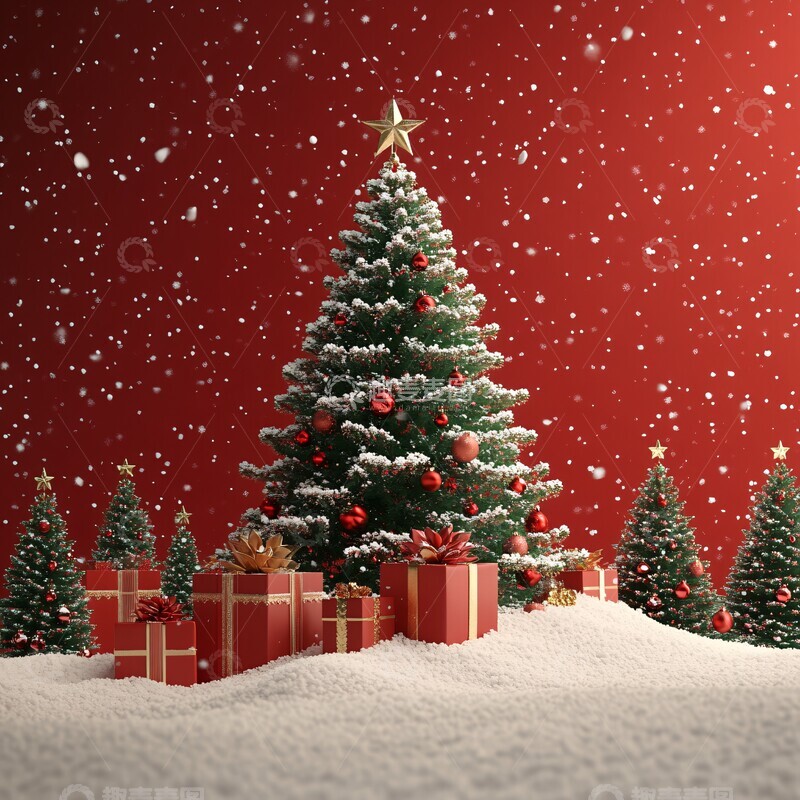 高清大图下载【趣麦麦图】圣诞树礼盒雪地1