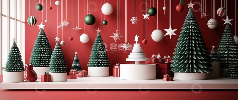 高清大图下载【趣麦麦图】圣诞树与悬挂装饰1