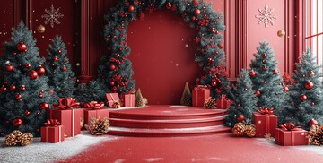 红色背景圣诞布置