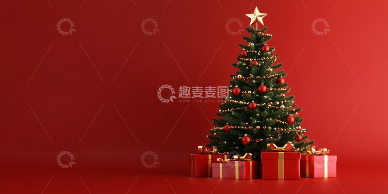 高清大图下载【趣麦麦图】圣诞树礼物背景图