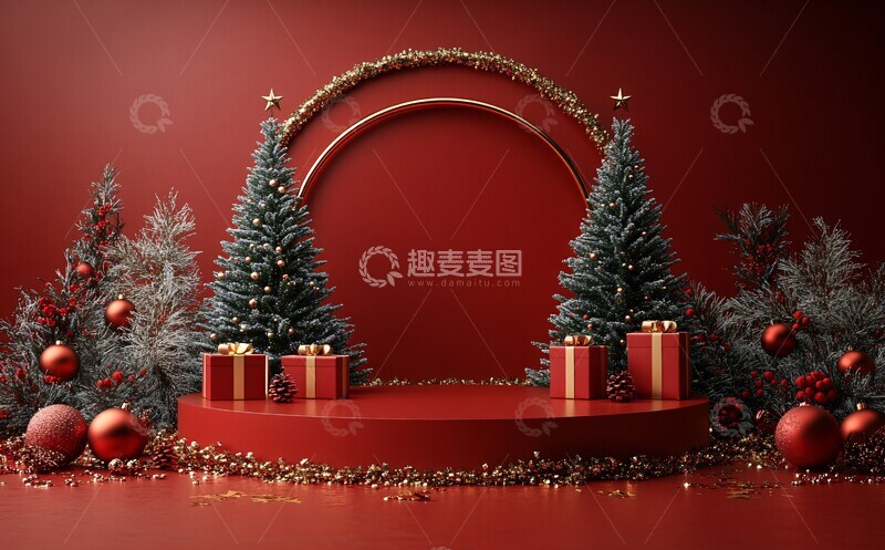 高清大图下载【趣麦麦图】圣诞展示台与礼物3