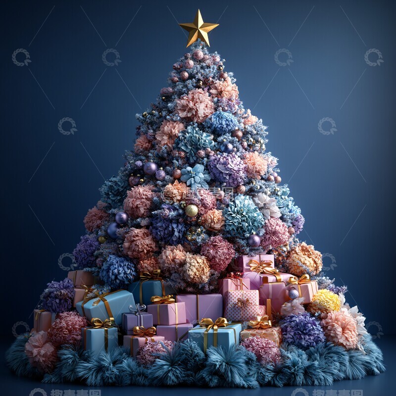 高清大图下载【趣麦麦图】心形圣诞树与礼物