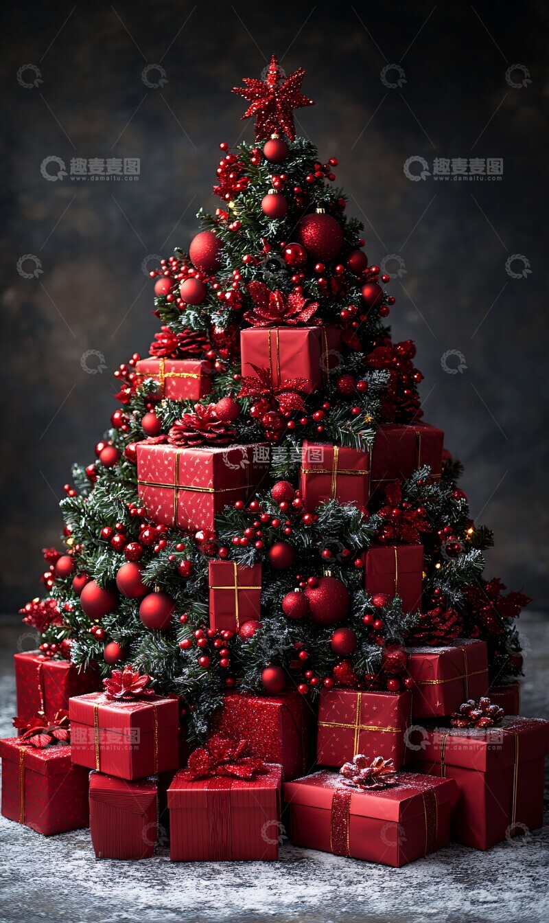 高清大图下载【趣麦麦图】红色礼盒圣诞树
