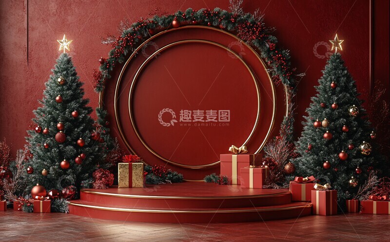 高清大图下载【趣麦麦图】圣诞展示台与礼物1