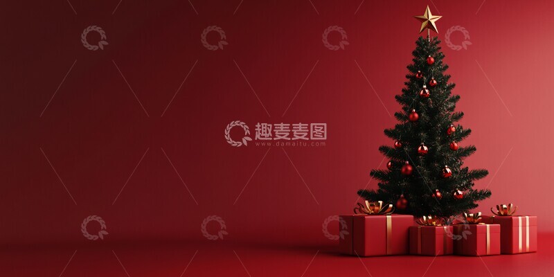 高清大图下载【趣麦麦图】圣诞树礼物背景图2