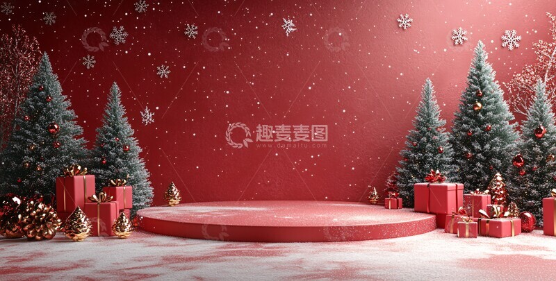 高清大图下载【趣麦麦图】红色背景圣诞布置1