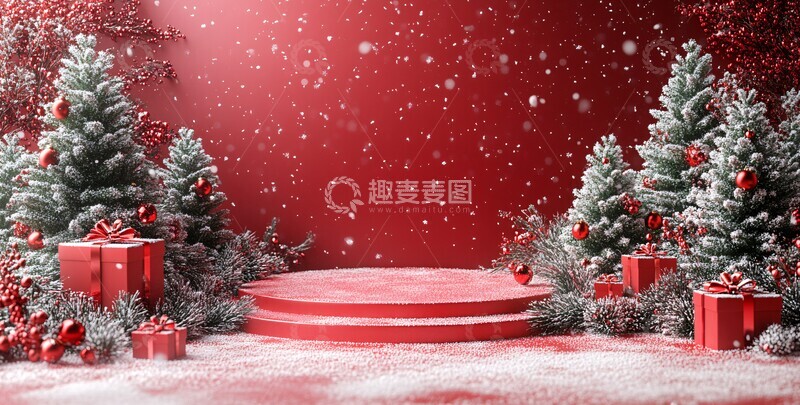 高清大图下载【趣麦麦图】红色背景圣诞布置2