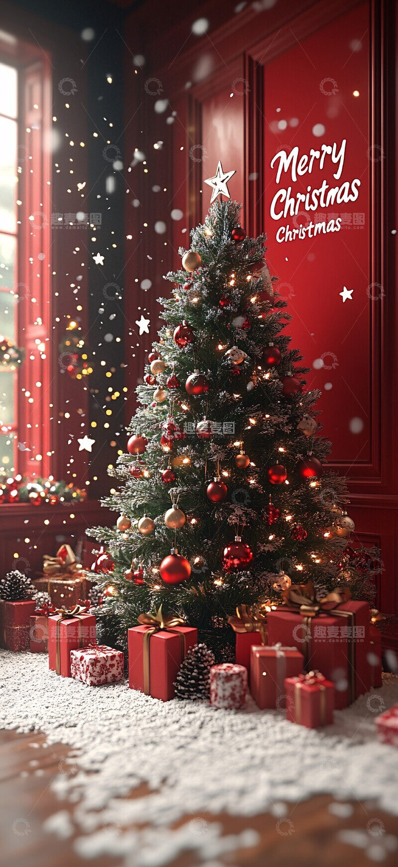 高清大图下载【趣麦麦图】圣诞装饰红色背景2