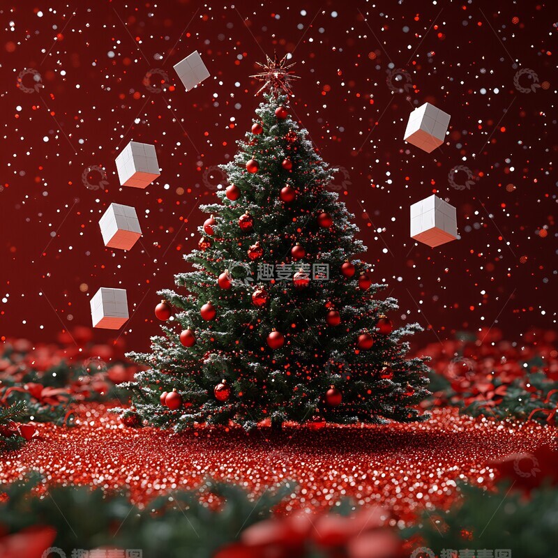 高清大图下载【趣麦麦图】红色圣诞树红色圣诞树装饰