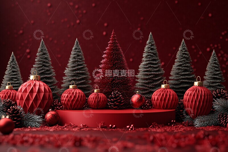 红色展台几何纸球