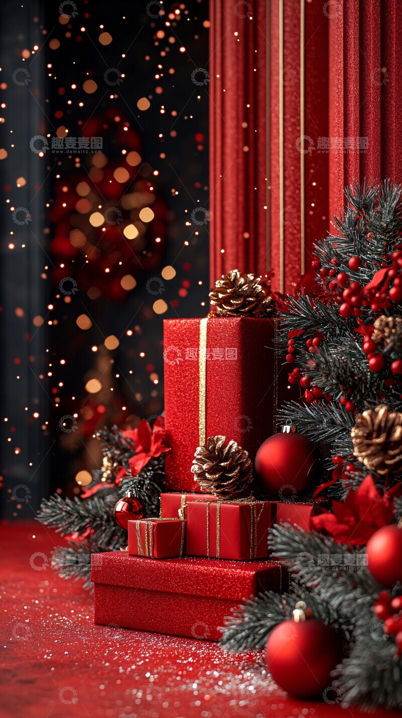 高清大图下载【趣麦麦图】红背景红盒展示台3