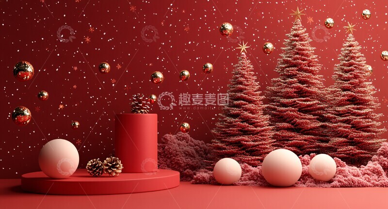 高清大图下载【趣麦麦图】红色圆柱展台