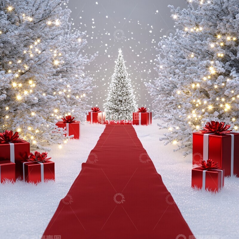 高清大图下载【趣麦麦图】雪白圣诞树装饰