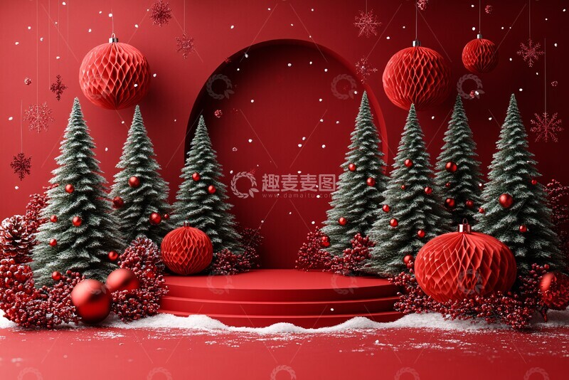 红色展台几何纸球1