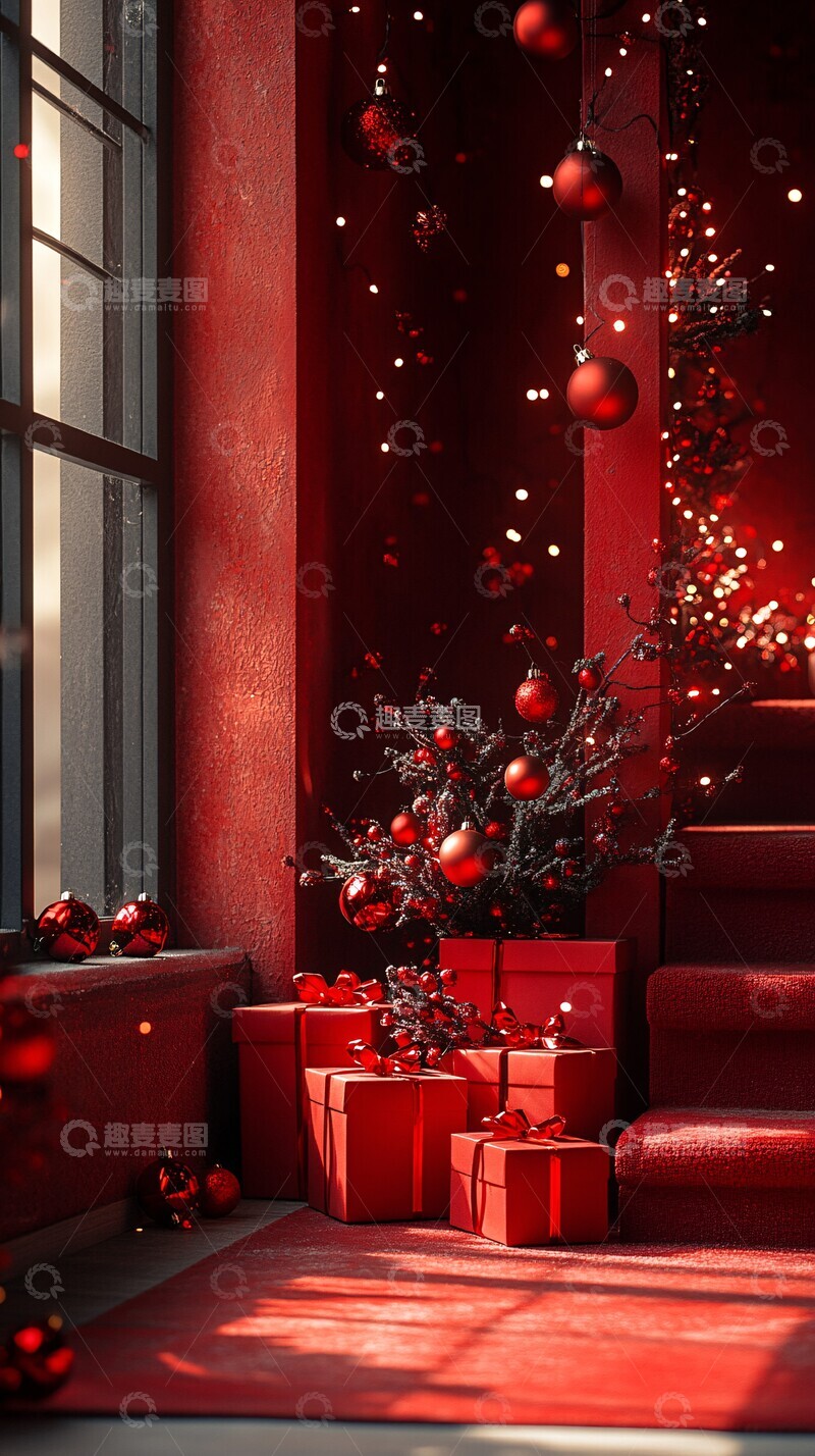 高清大图下载【趣麦麦图】红背景红盒展示台2