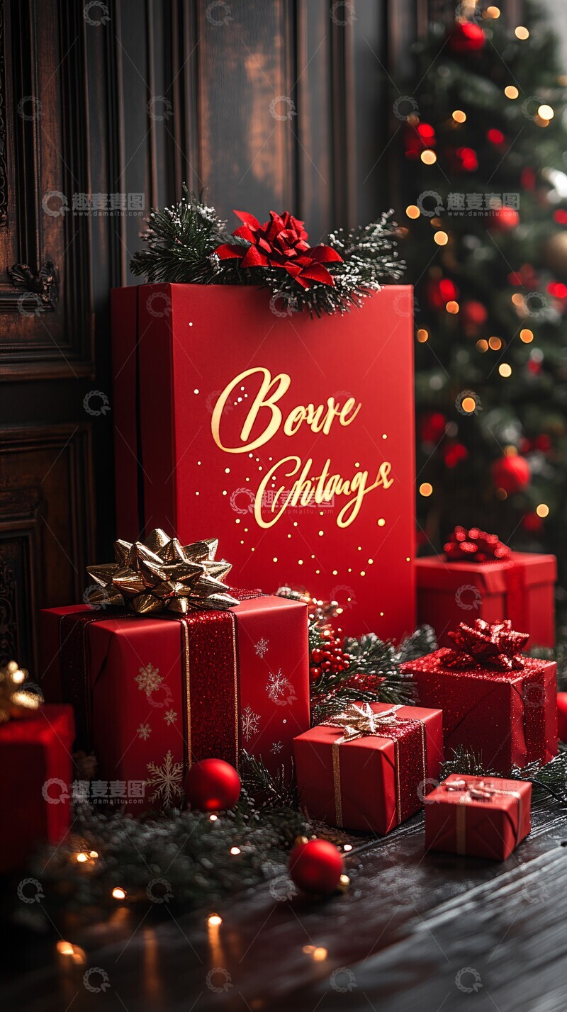 高清大图下载【趣麦麦图】红背景红盒展示台