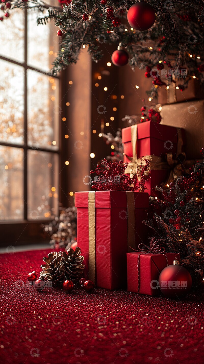 高清大图下载【趣麦麦图】红背景红盒展示台1