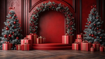 圣诞展示台礼物盒树木