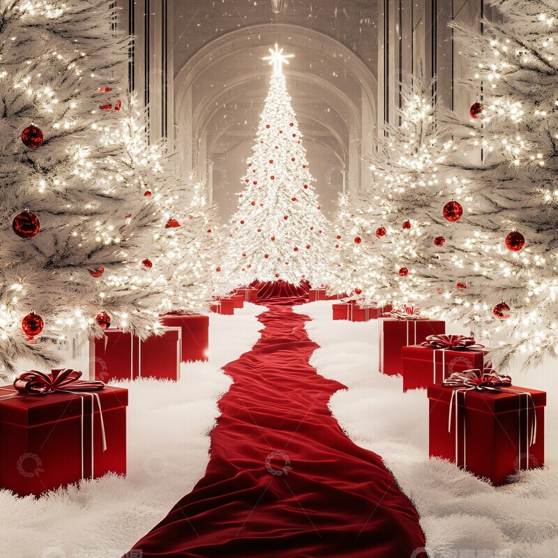 高清大图下载【趣麦麦图】雪白圣诞树装饰2