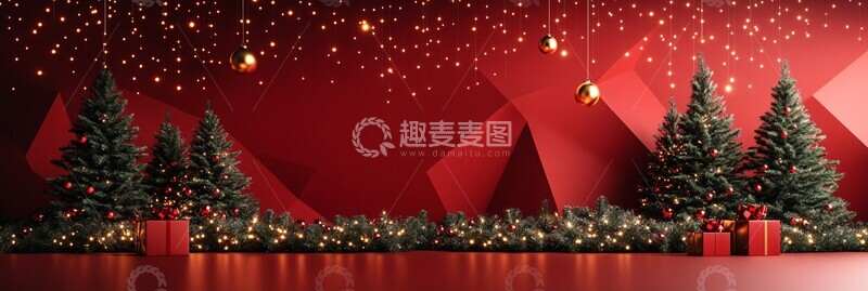 高清大图下载【趣麦麦图】红色几何圣诞树1