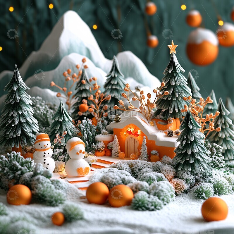 高清大图下载【趣麦麦图】圣诞橙色纸质环境