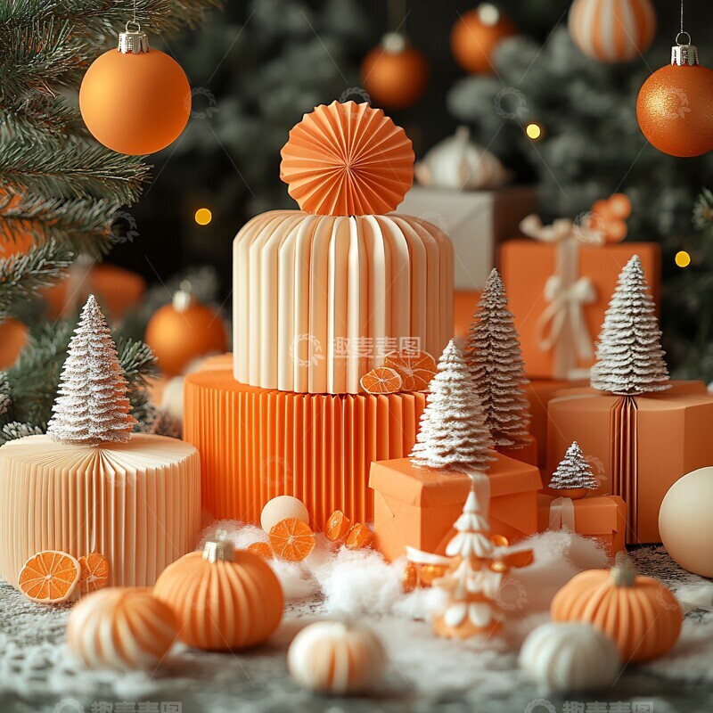 高清大图下载【趣麦麦图】圣诞橙色纸质环境2