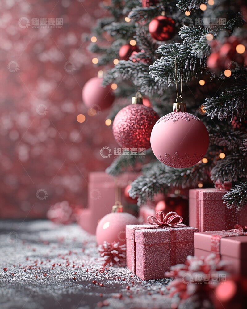高清大图下载【趣麦麦图】粉红背景圣诞树1