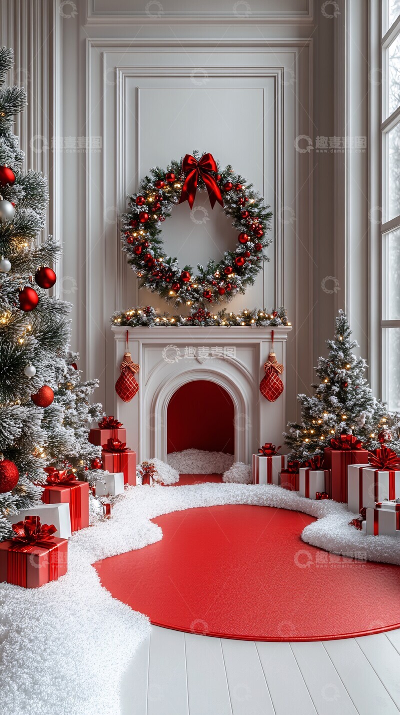 高清大图下载【趣麦麦图】红色圆台圣诞布置
