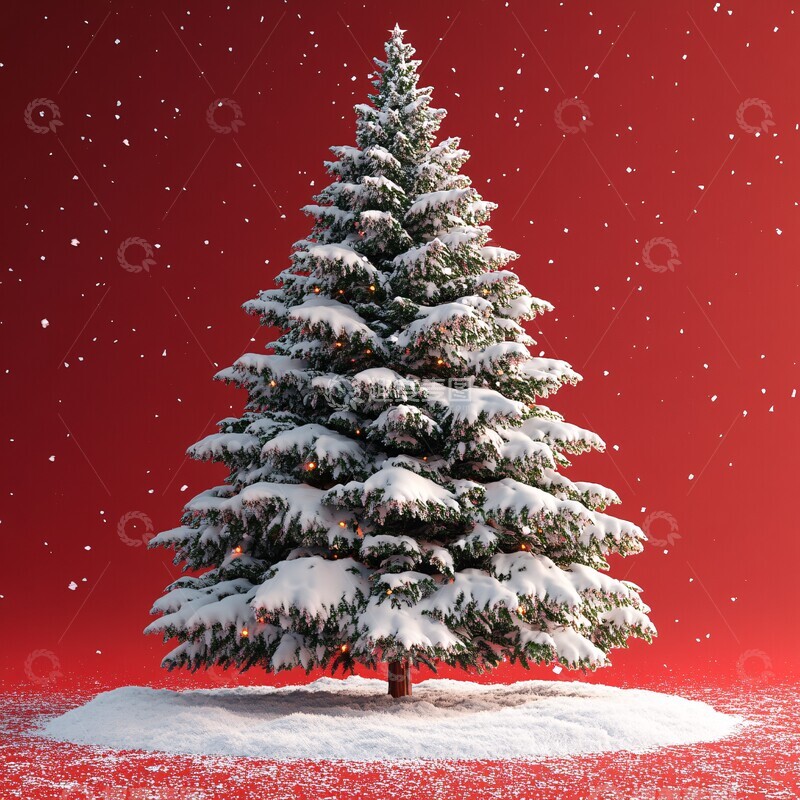 高清大图下载【趣麦麦图】雪树红底圣诞设计渲染