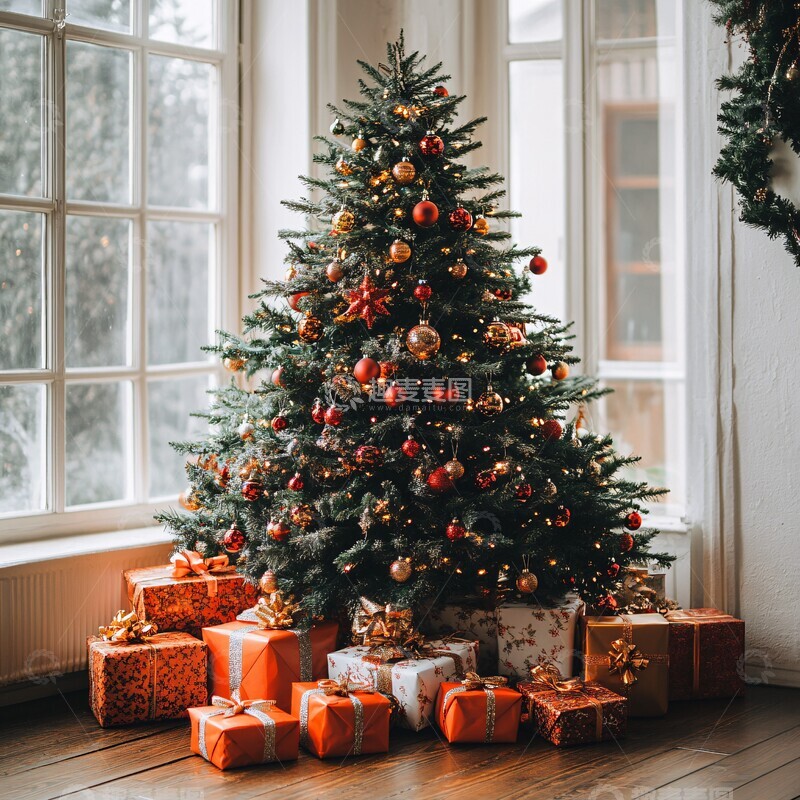 高清大图下载【趣麦麦图】圣诞树礼物白墙2