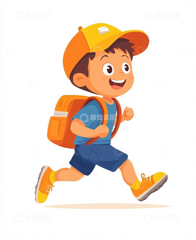 高清大图下载【趣麦麦图】小男孩跑步上学1