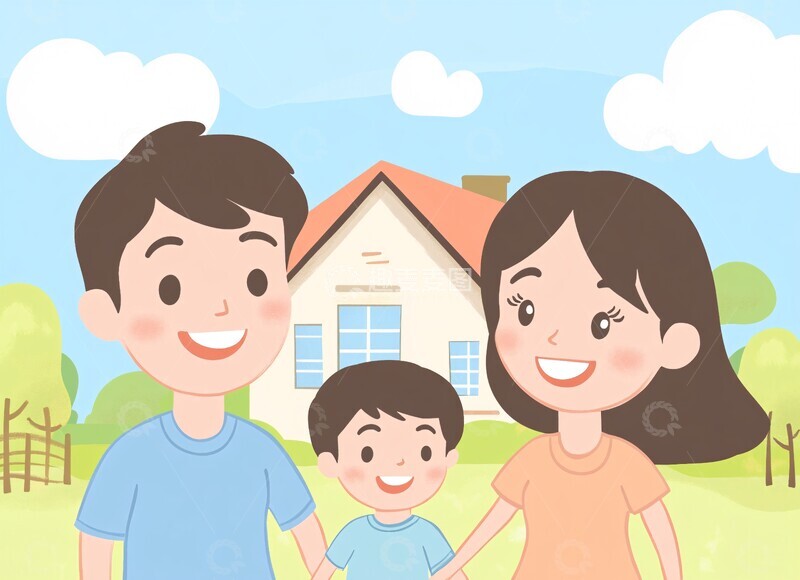 高清大图下载【趣麦麦图】新家前的幸福一家3