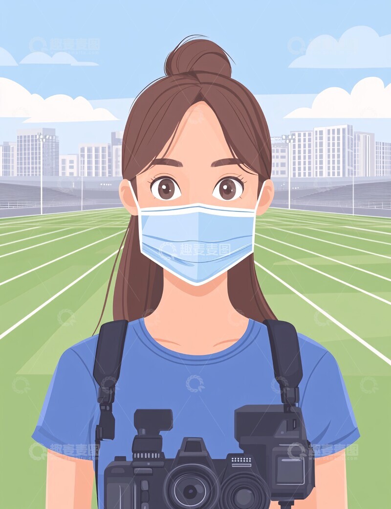 高清大图下载【趣麦麦图】女记者采访田径场3