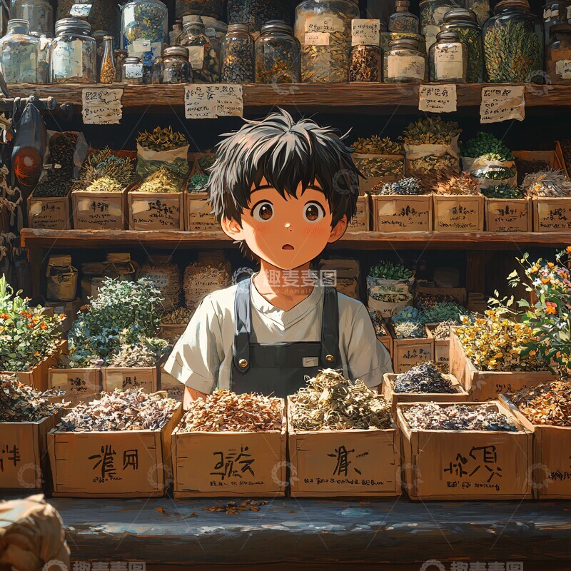 高清大图下载【趣麦麦图】男孩与草药铺2