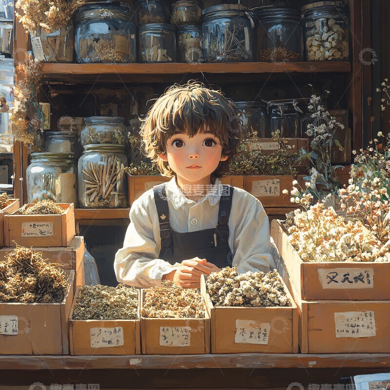 高清大图下载【趣麦麦图】学童与药材铺2