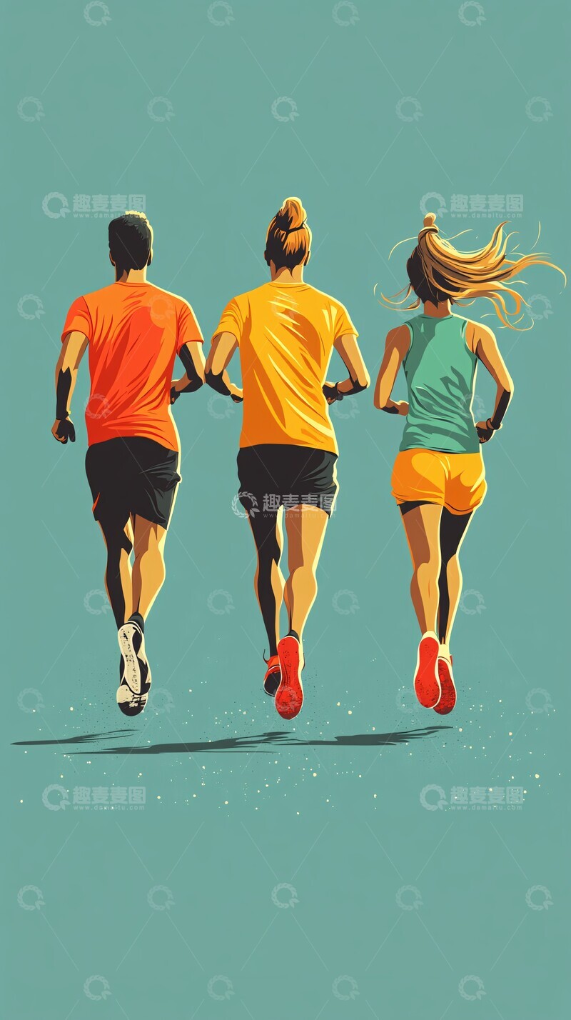 高清大图下载【趣麦麦图】三人跑步图三人跑步男子3