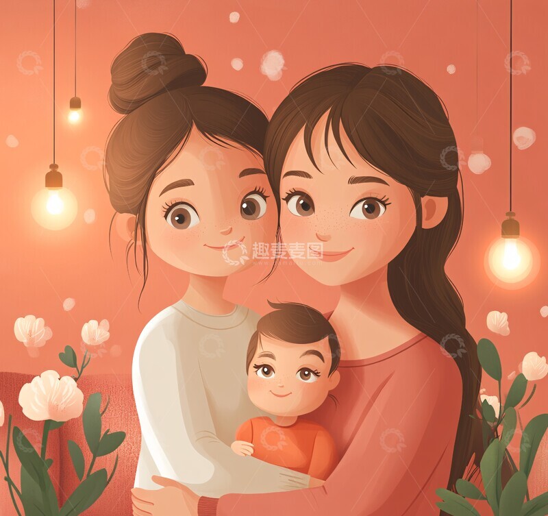 高清大图下载【趣麦麦图】母女相拥温馨一刻2