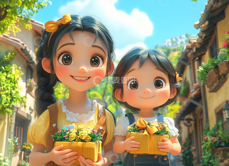 高清大图下载【趣麦麦图】母女携手喜迎礼物2