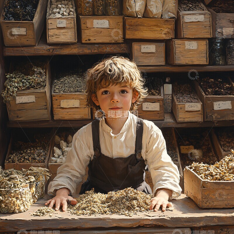 高清大图下载【趣麦麦图】学童与药材铺3