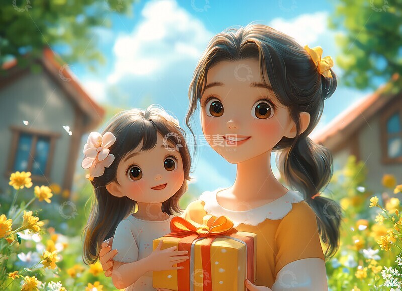 高清大图下载【趣麦麦图】母女携手喜迎礼物3