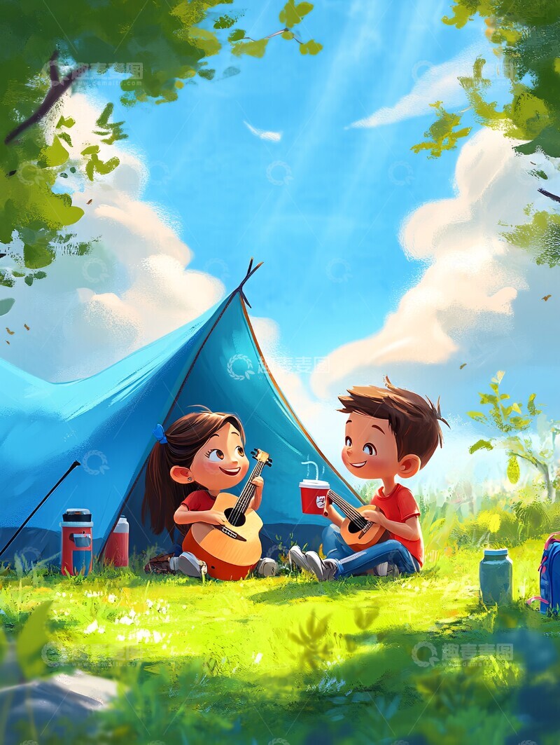 高清大图下载【趣麦麦图】女孩男孩草地玩乐1